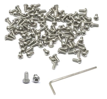 iexcell 100 Pcs M2 x 4mm Thread Pitch 0.4 mm Stainless Steel 304 Hex Socket Button Head Cap Screws Bolts, Bright Finish, with Hex Key Spanner - size: M2 x 4mm