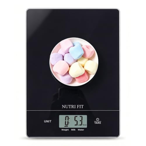 NUTRI FIT Digital Food Scale Kitchen Scales Grams & Ounces for Weight Loss - color: Tempered Glass-Black