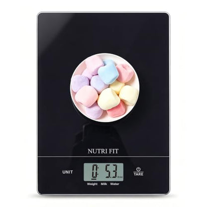 NUTRI FIT Digital Food Scale Kitchen Scales Grams & Ounces for Weight Loss - color: Tempered Glass-Black
