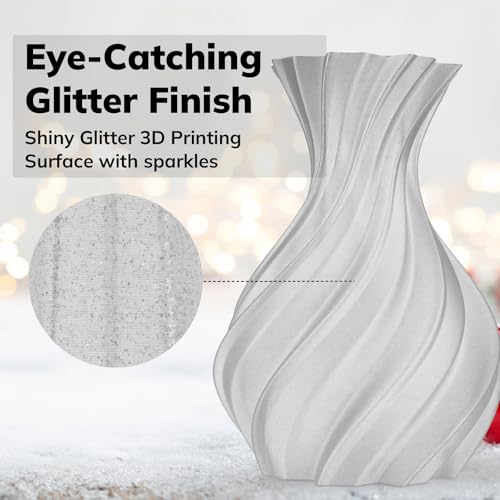 AMOLEN Shiny Glitter PLA 3D Printer Filament 1.75mm Shiny Silver with Sparkles and Glitters Dimensional Accuracy +/- 0.02mm 1KG/2.2lbs - color: Shiny Glitter Silver