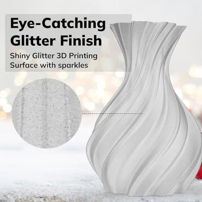 AMOLEN Shiny Glitter PLA 3D Printer Filament 1.75mm Shiny Silver with Sparkles and Glitters Dimensional Accuracy +/- 0.02mm 1KG/2.2lbs - color: Shiny Glitter Silver