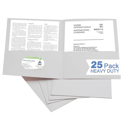 Zzrywuty 25 Packs White Two Pocket File Folders with Business Card Slot,Special Paper,Letter Size,Holds 100 Sheets for School,Office,Business - color: White-25pcs