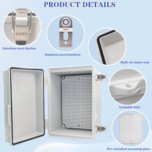 Outdoor Waterproof Electrical Box Junction Box Weatherproof IP67 ABS Plastic Enclosure Switch Router Project Box Electronics DIY Enclosure With Mounting Plate Wall Bracket Grey 8.6"x6.6"x4.3" - color: Grey, size: 8.66" x 6.69" x 4.33"
