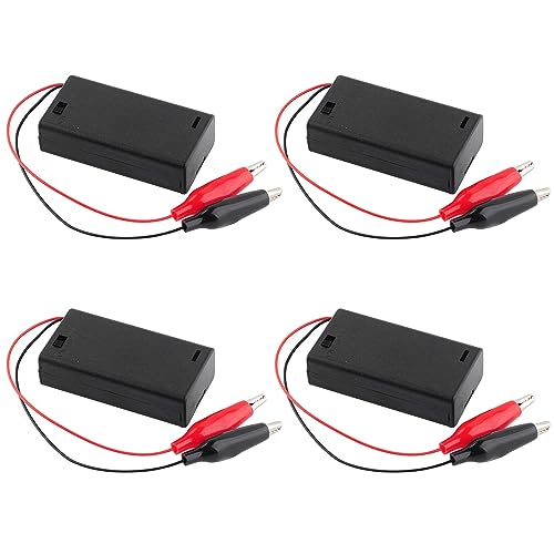 4PCS 2 Cells AA Battery Holder Case with ON/Off Switch Alligator Clip Wire 130mm Battery Storage Case with Cap