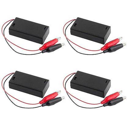 4PCS 2 Cells AA Battery Holder Case with ON/Off Switch Alligator Clip Wire 130mm Battery Storage Case with Cap