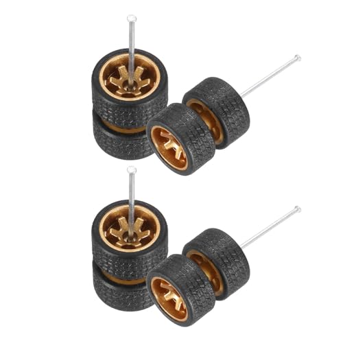MECCANIXITY 4 Set 1/64 Wheels and Tires Set, Real Riders Rims Includes Axles for RC Diecast Car DIY Model, Gold Rims - color: Gold Rims
