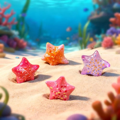 60Pcs Mini Resin Starfish Figurines Tiny Sea Shell Star Figure for Crafts - color: 60 Starfish - 12 Styles