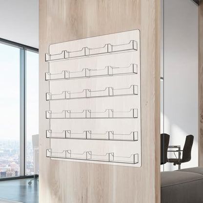 QWORK Acrylic Business Card Holder Wall Mount, 24 Pockets, Clear Sticker Display, Multi-Pocket Rack Organizer for Office & Home Use, Includes Screws, Expansion Tubes
