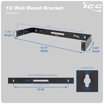 ICC 1U Hinged Wall Mount Rack Bracket, 6" Deep, 10 lb, Black, 2-Pack - size: 2 Pack, style: 1 RMS