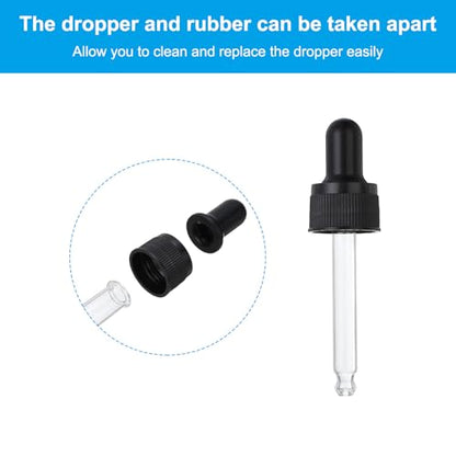 PATIKIL Glass Eye Dropper Caps, 6 Pcs Plastic Glass Dropper Closure Top for 15ml(1/2oz) Essential Oils Bottle, Perfume, Lab Experiments, Black - size: 15ml