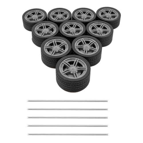 10PCS Toy Car Wheel Model Car Rubber Tire Wheel with 5PCS Round Shaft Axles for for RC Car Truck Robot Boat Helicopter DIY Model Toy Building Part (Silver) - color: Silver