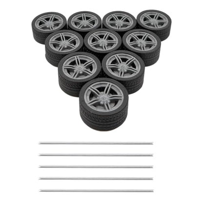 10PCS Toy Car Wheel Model Car Rubber Tire Wheel with 5PCS Round Shaft Axles for for RC Car Truck Robot Boat Helicopter DIY Model Toy Building Part (Silver) - color: Silver