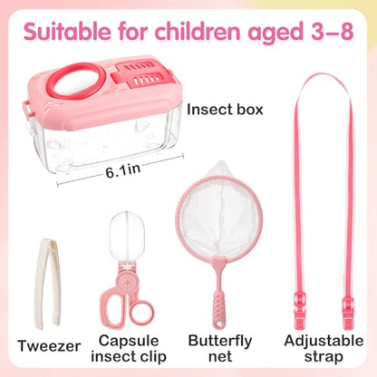 Biubee Bug Catcher for Kids, Bug Catching Kit Gifts with Butterfly Net Toys - color: Pink