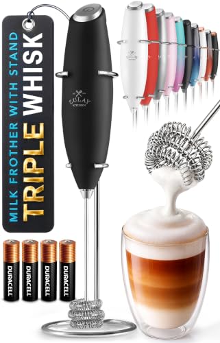 Zulay Kitchen Powerful Milk Frother Wand With Duracell Batteries - Ultra Fast Handheld Drink Mixer - Electric Whisk Foam Maker for Coffee, Lattes, Cappuccino & Matcha - Triple Whisk - Black - color: 01 - Alpha Black, size: Triple Whisk + Batteries