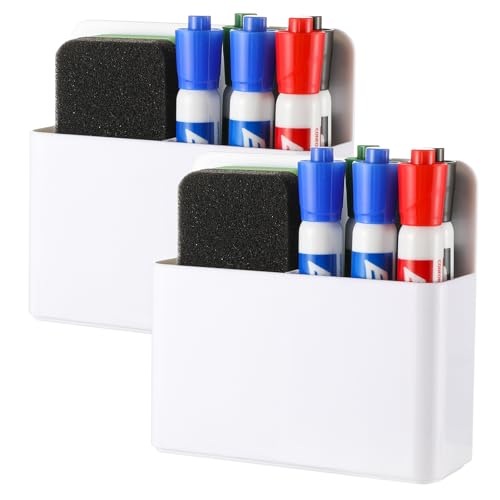 Camelmother 2Pcs Magnetic Dry Erase Marker Holder For Whiteboard Fridge - color: White