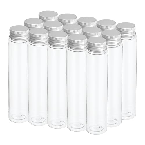 PATIKIL 110ml Plastic Test Tubes with Screw Caps, 15Pcs 151x34mm Flat Bottom Tubes for Scientific Party Decoration Candy Bead Storage Bath Salt, Silver Tone - color: Silver Tone, size: 110ml