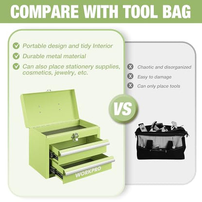 WORKPRO Portable Mini Metal Tool Box with 2 Drawers - color: Macaron Green