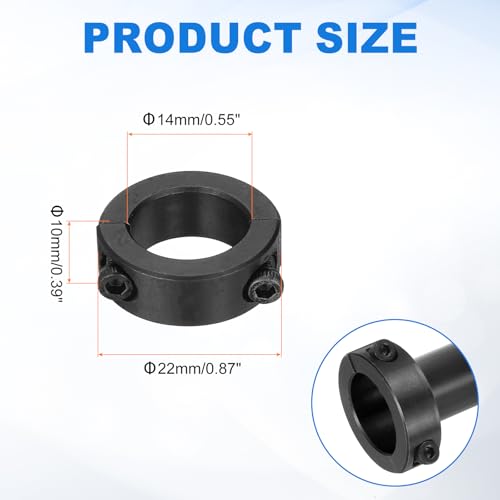 uxcell 4pcs Double Split Shaft Collars 14mm Bore, Two-Piece Clamping Collar 22mm OD 8mm Thickness Carbon Steel Lock Collar Clamp with Set Screws (Black Oxide) - size: 14mm x 22mm x 8mm
