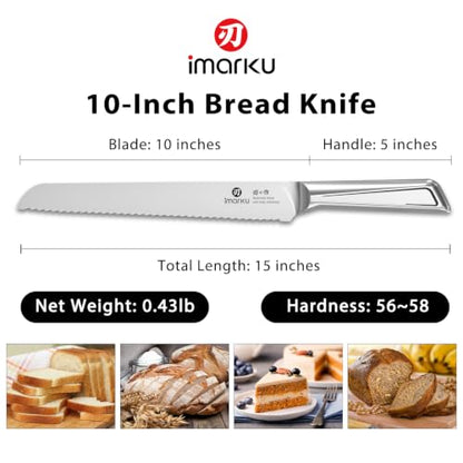 imarku Serrated Bread Knife with Japanese High Carbon Stainless Steel - color: Classic Silver