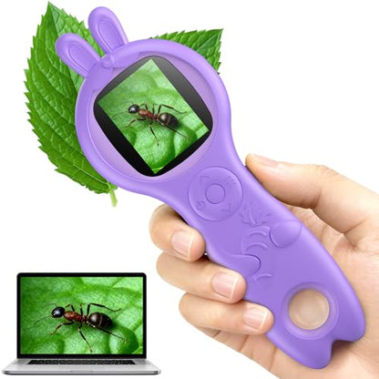 T TAKMLY Mini Pocket Digital Microscope, Macro Fixed Focus Magnifying Glass, Portable Handheld USB Digital Microscope 500x Magnification, 4X Zoom - color: Purple Rabbit