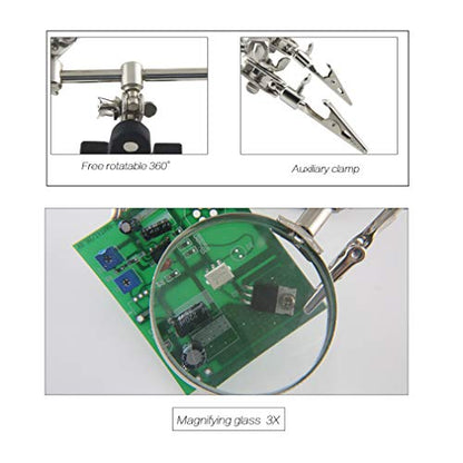 Helping Hands Magnifier Stand with Dual Alligator Clips Adjustable – FEITA 5X Magnifying Glass Perfect for Soldering, Crafting, Hobby, Micro Objects