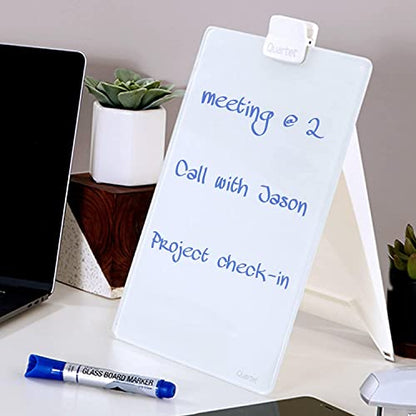 Quartet Dry Erase White Board 9"W x 11"H Desktop Glass Pad with Removable Clip and Marker, White (GDE119)
