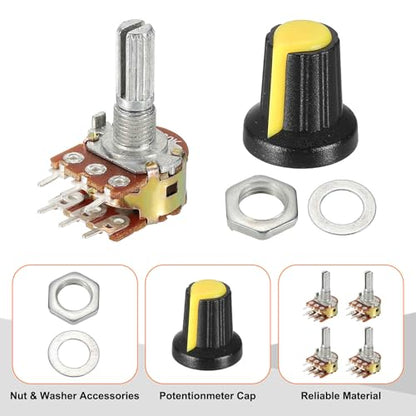 MECCANIXITY 5 Set WH148 B100K Ohm Potentiometer Kit 20mm Shaft Yellow