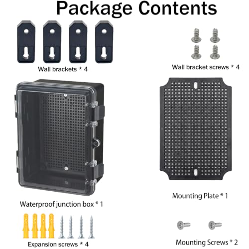 Junction Box, Hinged Black Clear Cover IP67 Waterproof ABS Project Box with Mounting Plate Electrical Box Enclosure with Wall Bracket 7.1 x 5.1 x 3.5inch(180x130x90mm) - color: Clear, size: 7.1"x5.1"x3.5"
