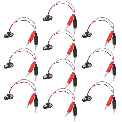 OTOTEC 10x 9V Battery Snap Connector Dual Alligator Clips with Leads 18cm for Experimental Testing Repair Applications