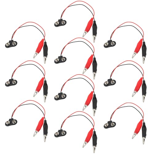 OTOTEC 10x 9V Battery Snap Connector Dual Alligator Clips with Leads 18cm for Experimental Testing Repair Applications