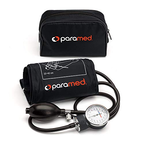 PARAMED Aneroid Sphygmomanometer – Manual Blood Pressure Cuff with Universal Cuff 8.7-16.5" and D-Ring – Carrying Case in the kit – Black – Stethoscope Not Included - color: Black