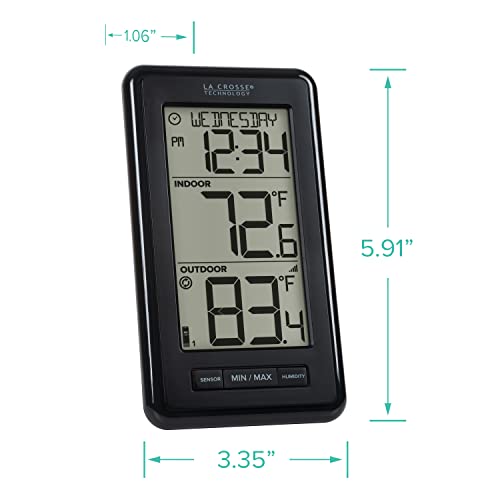 La Crosse Technology 308-43647-INT Digital Black Wireless Thermometer with Indoor Humidity, LCD - color: Black