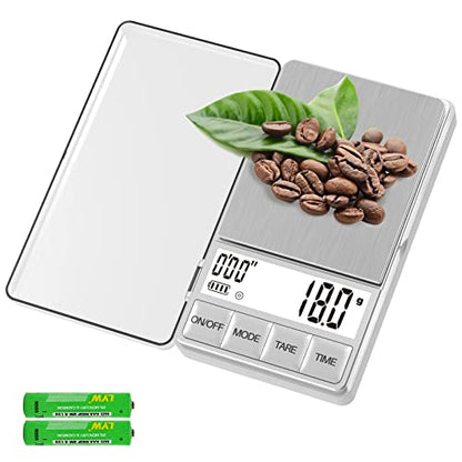 WEIGHTMAN Small Coffee Scale with Timer, 1000g x 0.1g, Mini Espresso Scale - color: Silver