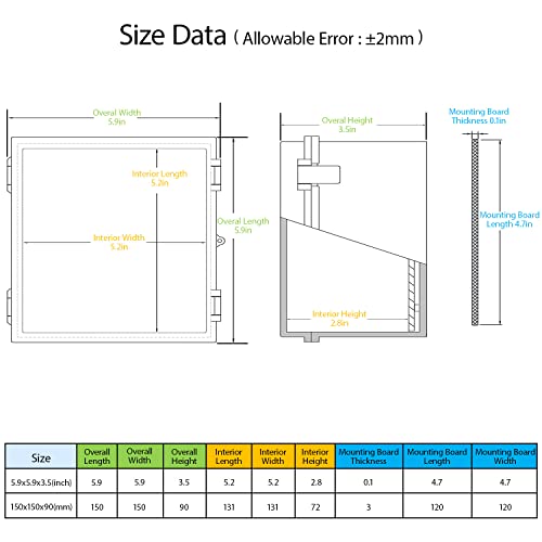 Junction Box, ABS Plastic IP65 Waterproof Dustproof Universal Electrical Enclosure Hinged Shell Outdoor and Indoor Usage Project Box, 5.9"x 5.9"x 3.5"(150x150x90mm), Grey - size: 5.9" x 5.9"x 3.5" (1pc)