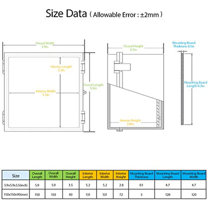 Junction Box, ABS Plastic IP65 Waterproof Dustproof Universal Electrical Enclosure Hinged Shell Outdoor and Indoor Usage Project Box, 5.9"x 5.9"x 3.5"(150x150x90mm), 2 Pack - size: 5.9" x 5.9"x 3.5" (2pc)
