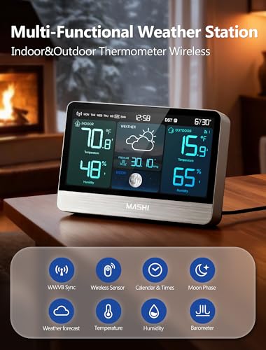 MASHI Weather Station Wireless Indoor Outdoor with 8.8" Colorful Display