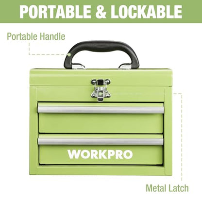 WORKPRO Portable Mini Metal Tool Box with 2 Drawers - color: Macaron Green