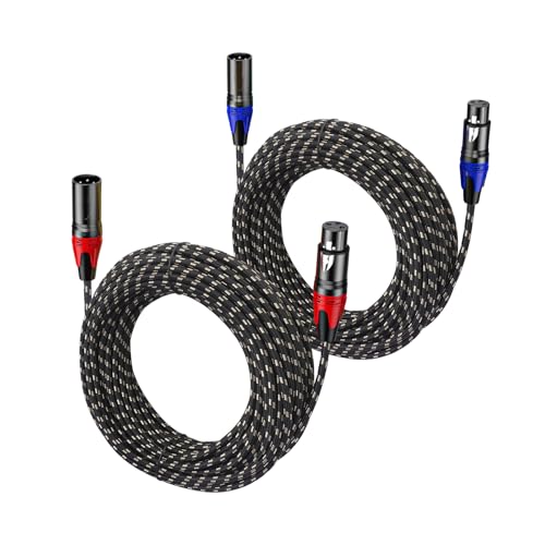 XLR Cable 25ft 2 Packs - Premium Balanced Microphone Cable with 3-Pin XLR Male to Female Mic Speaker Cable, Black and White Grid Layer, Pure Copper and Plated Conductors - color: Black and White Grid, size: 25 FT, 2Packs