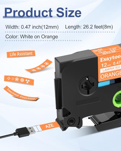 2 Pack Esaytool Replacement for P-Touch TZe-635 TZe635 TZ635 12mm 0.47" White on Orange Laminated Label Tape 1/2" Compatible with ptouch PT-D210 D220 H110 H100 P710BT D220 D410 D600 Label Maker - color: White on Orange, size: 12mm