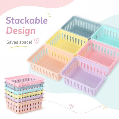 Tenceur 24 Pcs Small Pastel Baskets for Classroom, 6.1 x 4.7 x 2.4 Inch