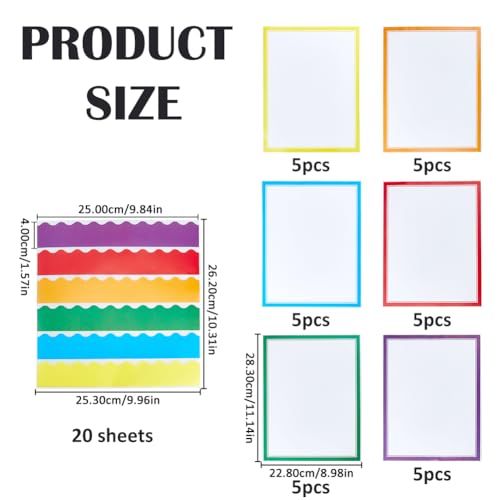 SUPERFINDINGS 50Pcs Science Fair Board Supplies Include 20 Trim Scalloped Bulletin Borders 30 Self Adhesive Presentation Board Subtitles for Classroom Display Boards