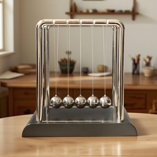 Newtons Cradle Balance Pendulum Balls, Swinging Kinetic Balls with Black Base, Science Physics Educational Learning Tool, Office Home Creative Decoration, Stress Relief Fidget Desk Toy (Medium) - size: Medium - 5 Balls