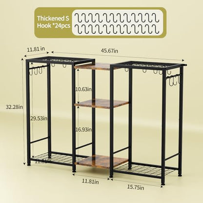 Pot Rack —Expandable Pot and Pan Organizer Rack, Freestanding Kitchen Pot and Pan Rack Storage Stand, Vertical Pan & Lid Hanging, Rustic Wood Top for Kitchen Storage & Organization
