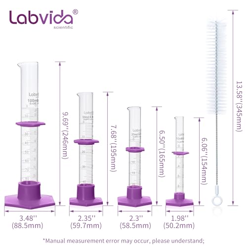 4pcs Graduated Cylinder and Brush Set,10ml 25ml 50ml 100ml, LVE002 - color: glass cylinders