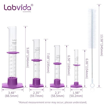 4pcs Graduated Cylinder and Brush Set,10ml 25ml 50ml 100ml, LVE002 - color: glass cylinders