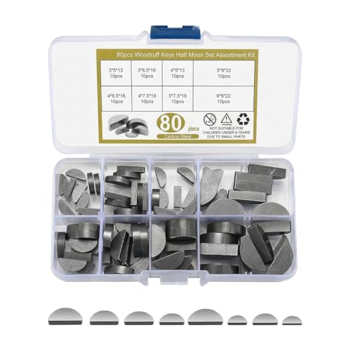 80PCS Car Woodruff Key Assortment Kit, 8 Sizes Half Moon Keyway Shaft Crank Key for Fastener Flywheel Pulley, Woodruff Semicircle Key-Crankshaft Kit, Universal for Vehicles - size: 80PCS/Half Moon