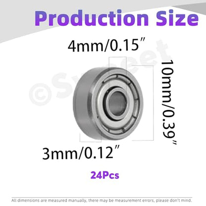 Swpeet 24Pcs 623ZZ Ball Bearings Assortment Kit, 3 x 10 x 4mm Bearing Steel Deep Groove Bearings, Miniature Bearings, Double Shielded - size: 623ZZ-24PCS, style: Bearing Steel