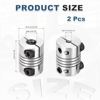 MECCANIXITY 2 Pcs 3.17 to 6mm Flexible Shaft Coupling 20mm L 15mm Dia - size: 3.17 to 6mm