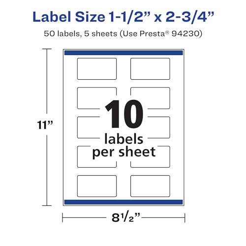 Avery® Printable Durable White Rectangle Labels, Sure Feed® Technology, 1.5" x 2.75", Print-to-the-Edge, Waterproof Labels, Laser & Pigment-Based Inkjet Compatible, 50 Total - style: 50 labels