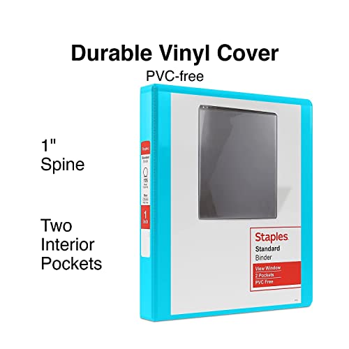 Staples Standard 1-Inch Round Ring View Binder, Teal, 175 Sheets - color: Teal, size: 1-Inch, style: 1 Pack